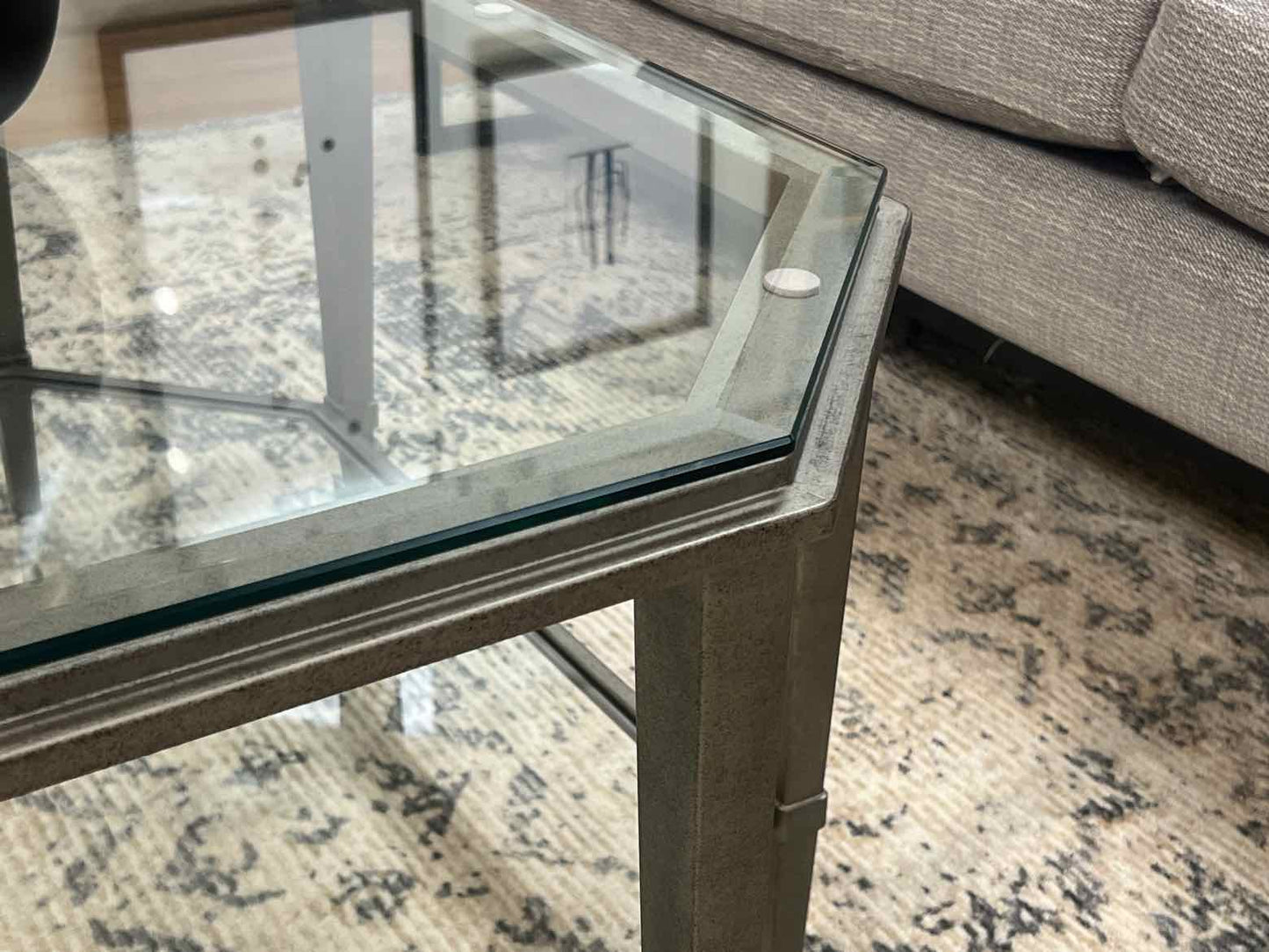 Octagonal Silver and Glass Cocktail Table