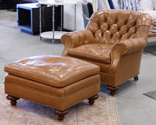 Baker Caramel Leather Tufted Chair w/ Ottoman