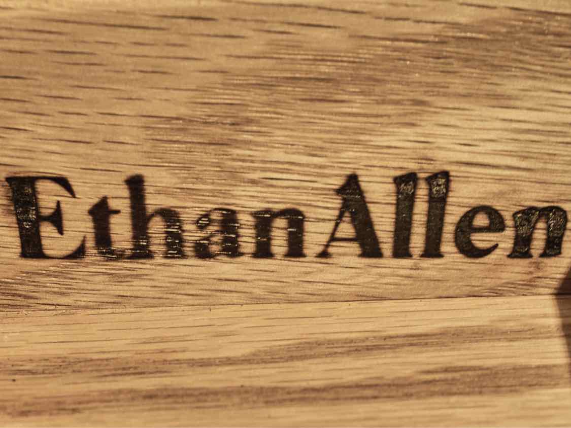 Ethan Allen Flamed Mahogany Inlay Wood Accents  2 Drawer  Accent Table