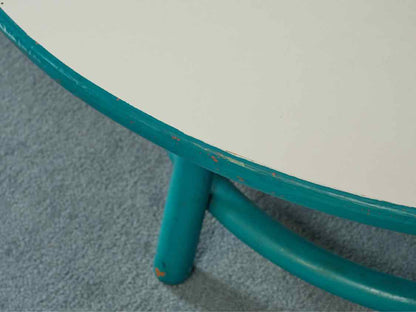 White Laminate Top With Green Painted Legs Round  Cocktail Table