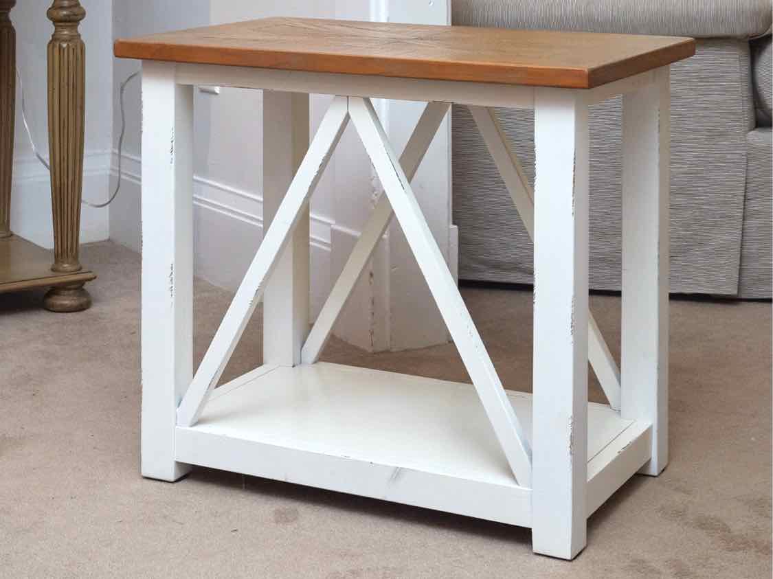 Pair of White Finish Base Side Tables with Stain Top