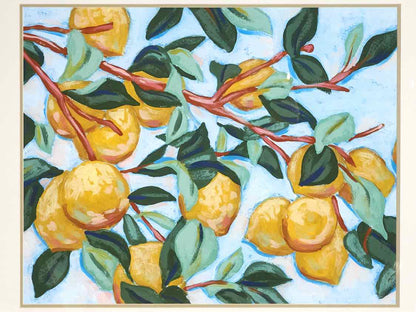 'Sunshine Citrus I' Art Print Under Glass  Doubled Matted  Cream Frame