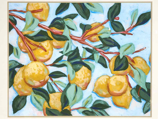 'Sunshine Citrus I' Art Print Under Glass  Doubled Matted  Cream Frame
