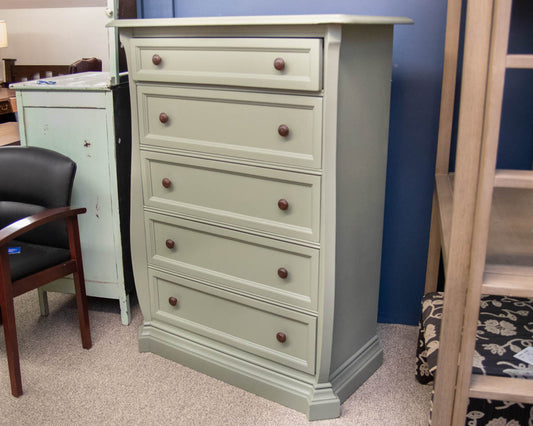 Five  Drawer Chest In Sage Green W/ Wood Knobs