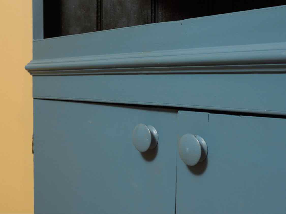 Antique Corner Cabinet in 'Priscilla Blue Finish"with 2 Doors & 3 Shelves