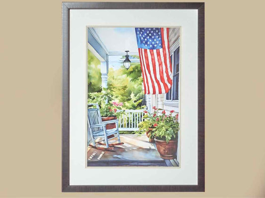 'Vintage Porch I' Watercolor Print In Double Matt & Black Frame