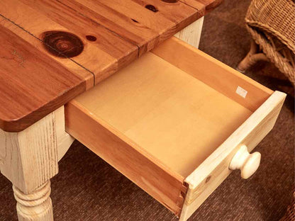 Ethan Allen  Pine Plank Top Cream Finish 1 Drawer Side Table