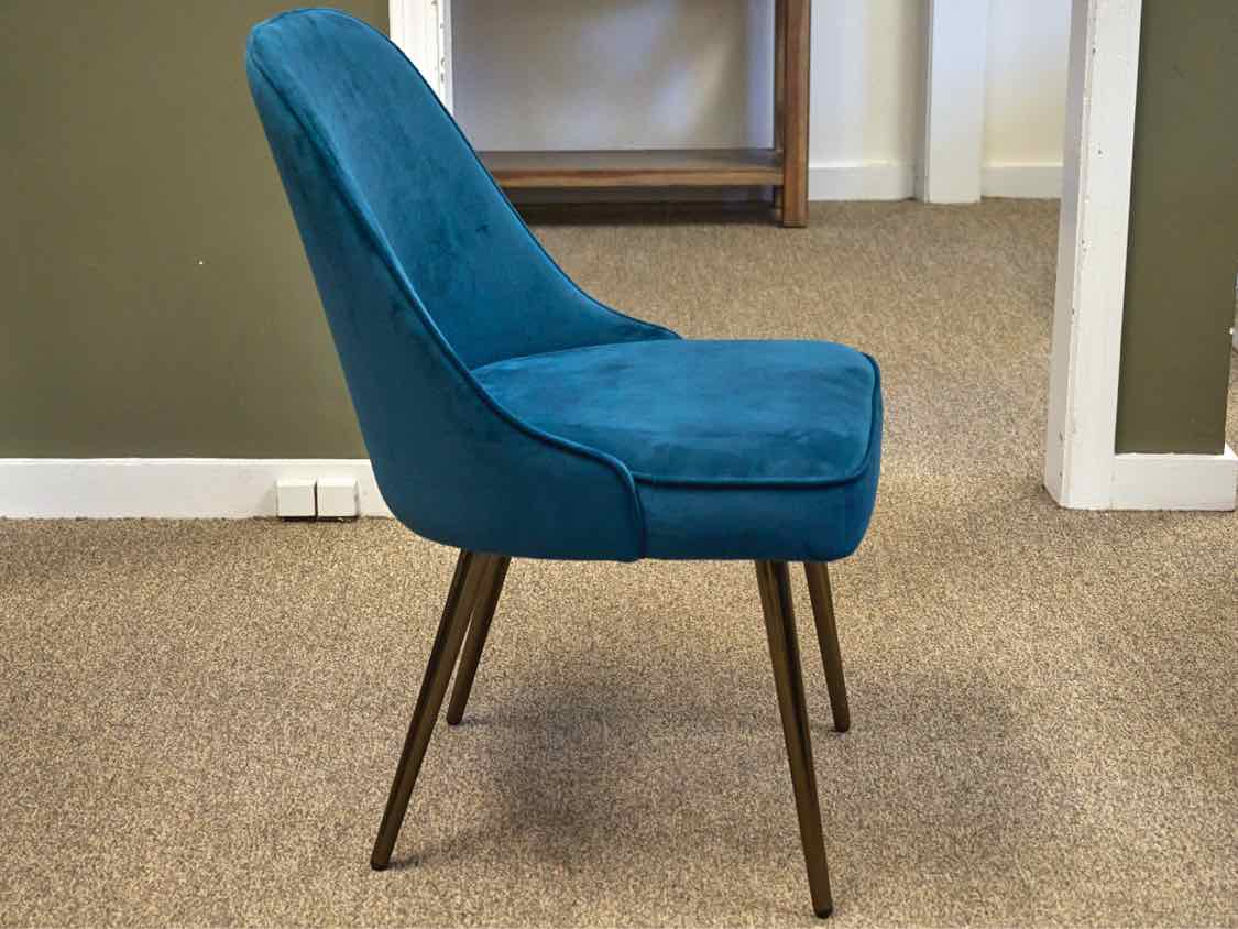 Set of 4 West Elm MCM Style Blue Performance Upholstered Dining Chairs