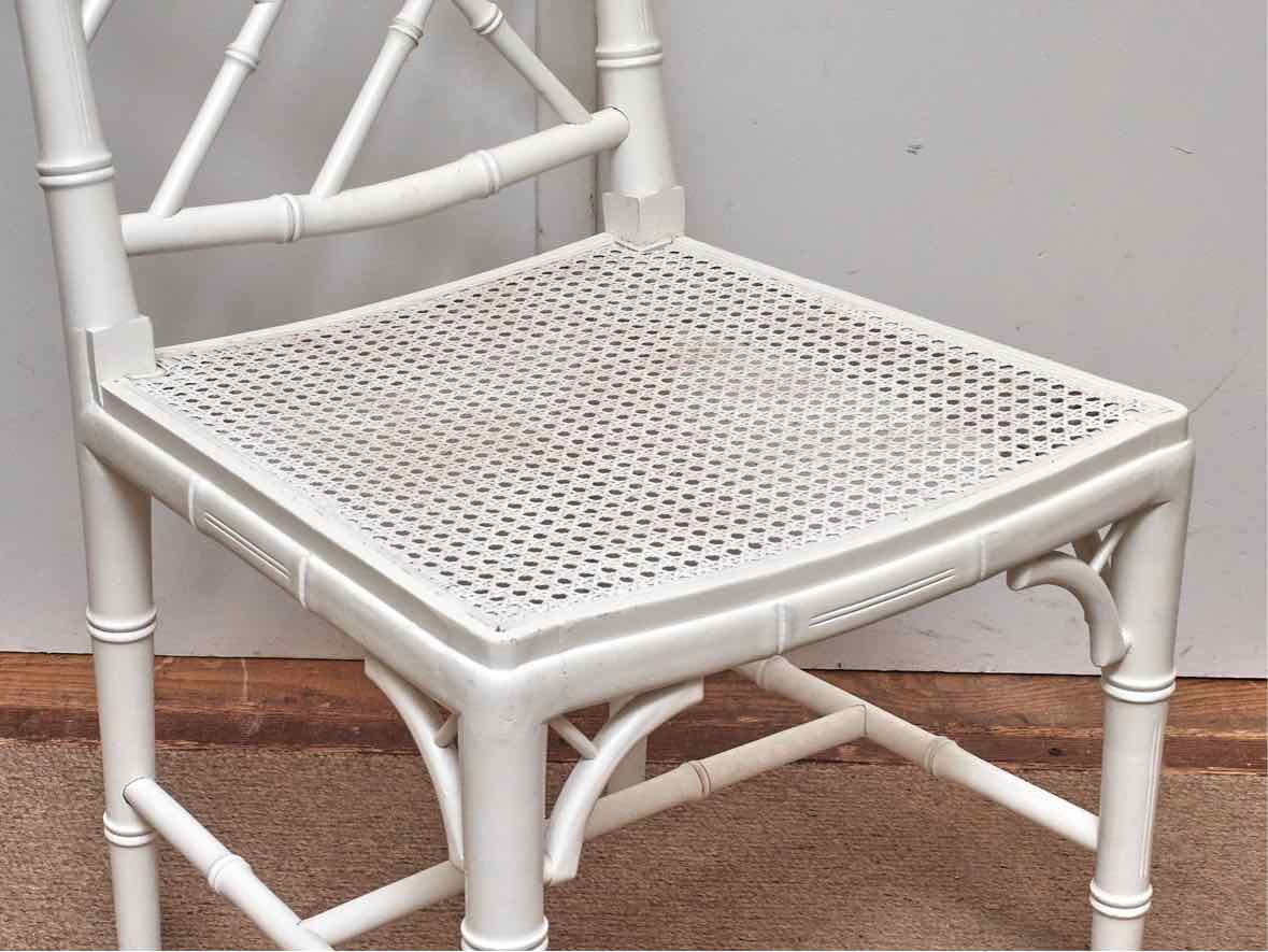 Pair of Bamboo & Cain Seat Arctic White Finish Dining Chairs