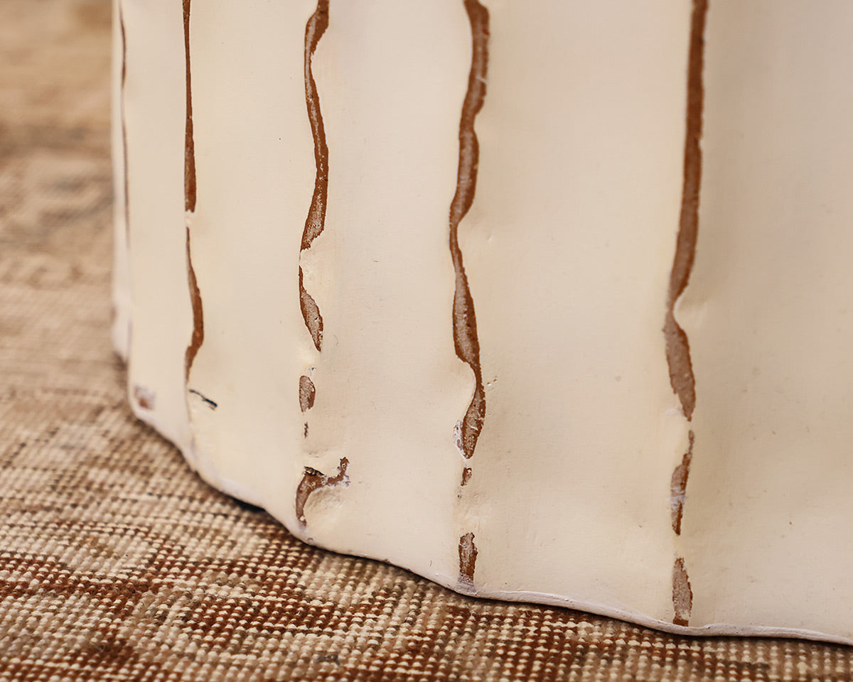 Cream Side Table in Ribbed Ceramic
