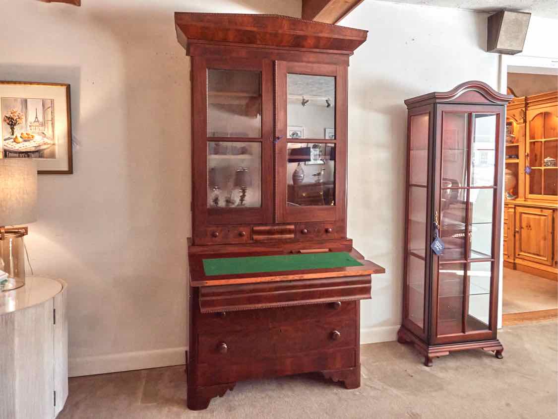 Antique Mahogany 2 Glass Doors 6 Drawers Flip top Service Secretary Desk