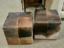 Pair of Hair-on-Hide Patchwork Ottomans in Brown
