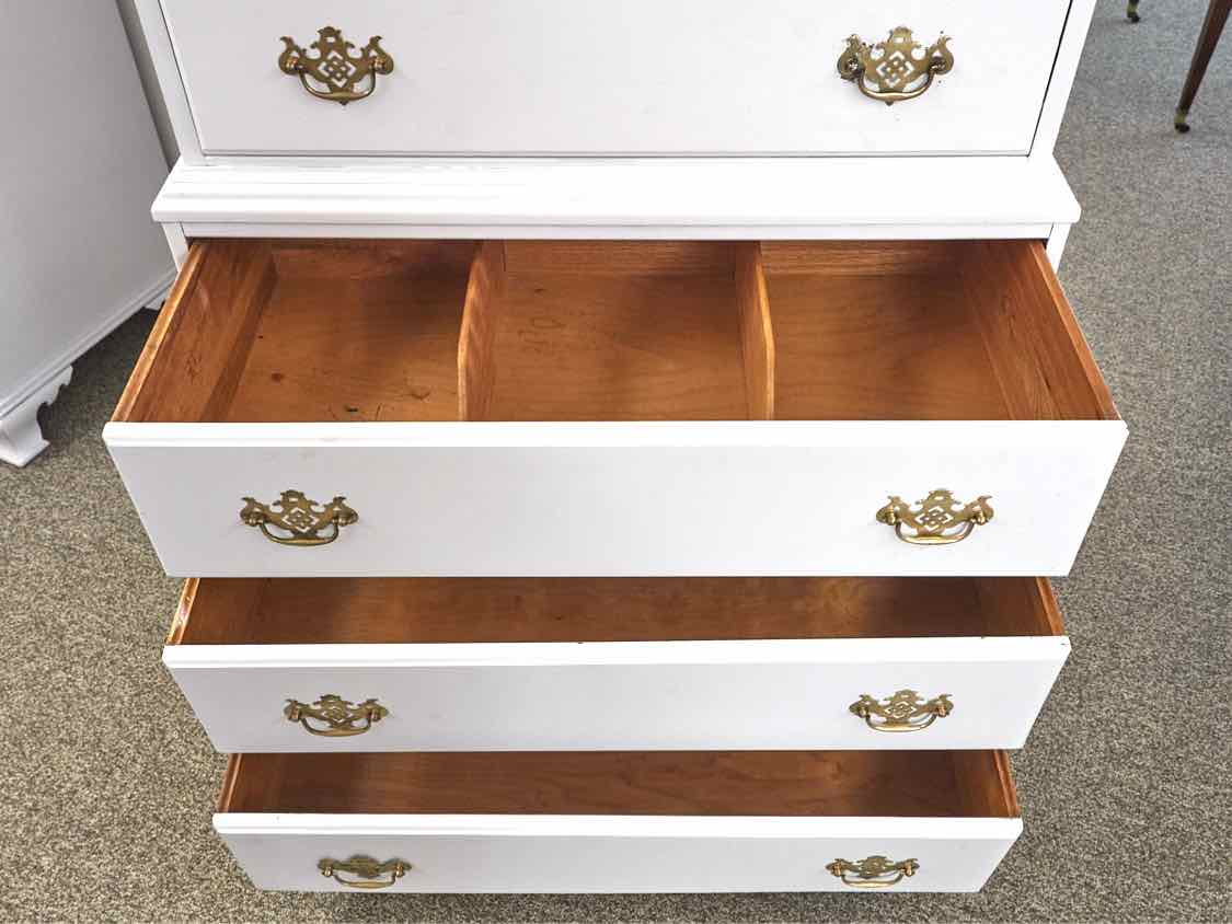 French & Heald Arctic White Finish 5 Drawer  Chest on Chest