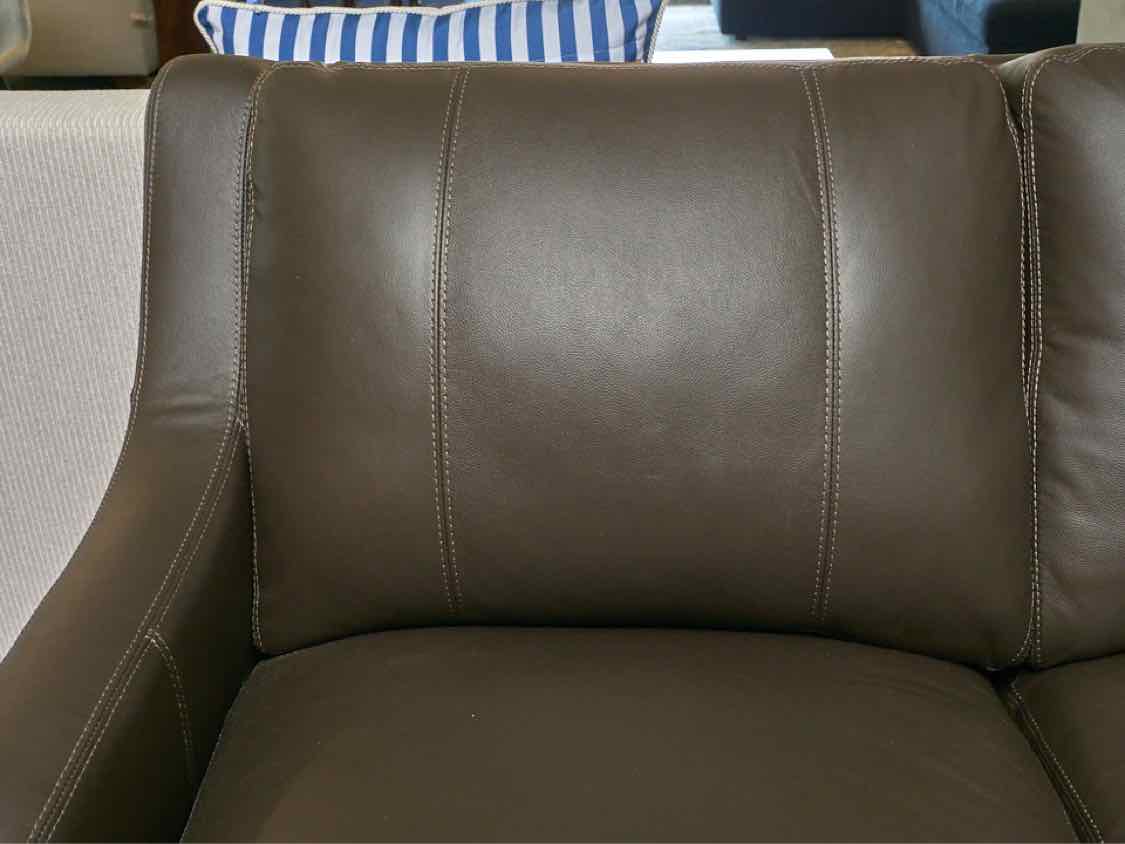 Macy's' Dark Truffle Brown' 3 Cushion Tight Back  Leather Sofa