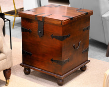 Mahogany and Metal Sliding Top Trunk