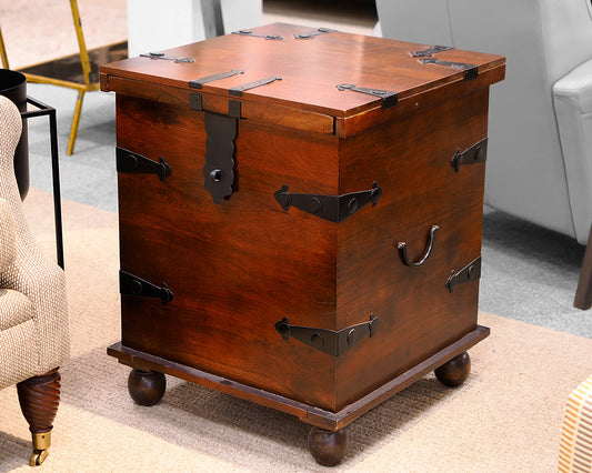 Mahogany and Metal Sliding Top Trunk