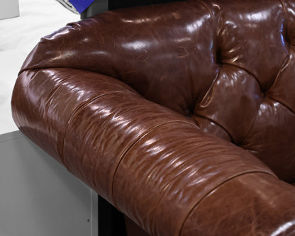 Baker tufted Leather Sofa w/ Nail Head Trim