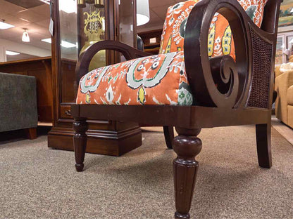 British Colonial Style Arm Chair with Thibaut Mendoza Suzani Fabric