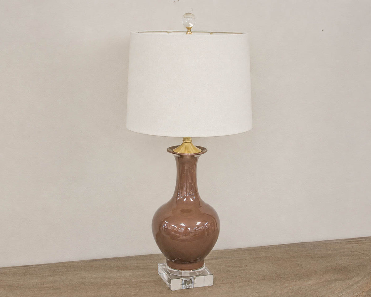 Falcon Brown Porcelain Table Lamp with Acrylic Base & Finial