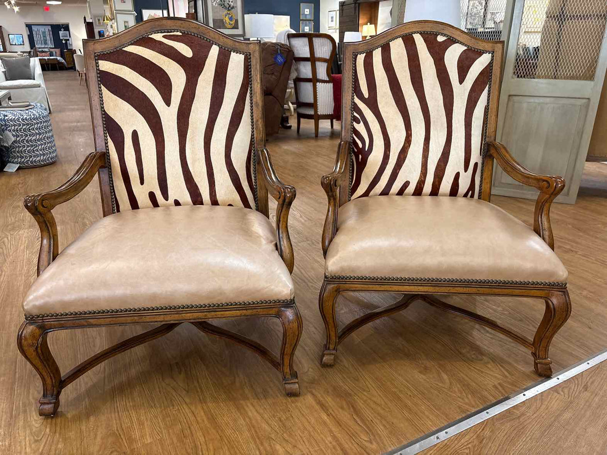 Pair of Carved Wood Zebra Armchairs