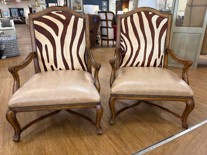Pair of Carved Wood Zebra Armchairs