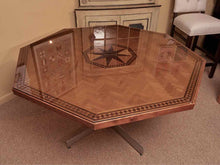 Peacan Inlaid Octagon Dining Table on Steel Pedestal Base