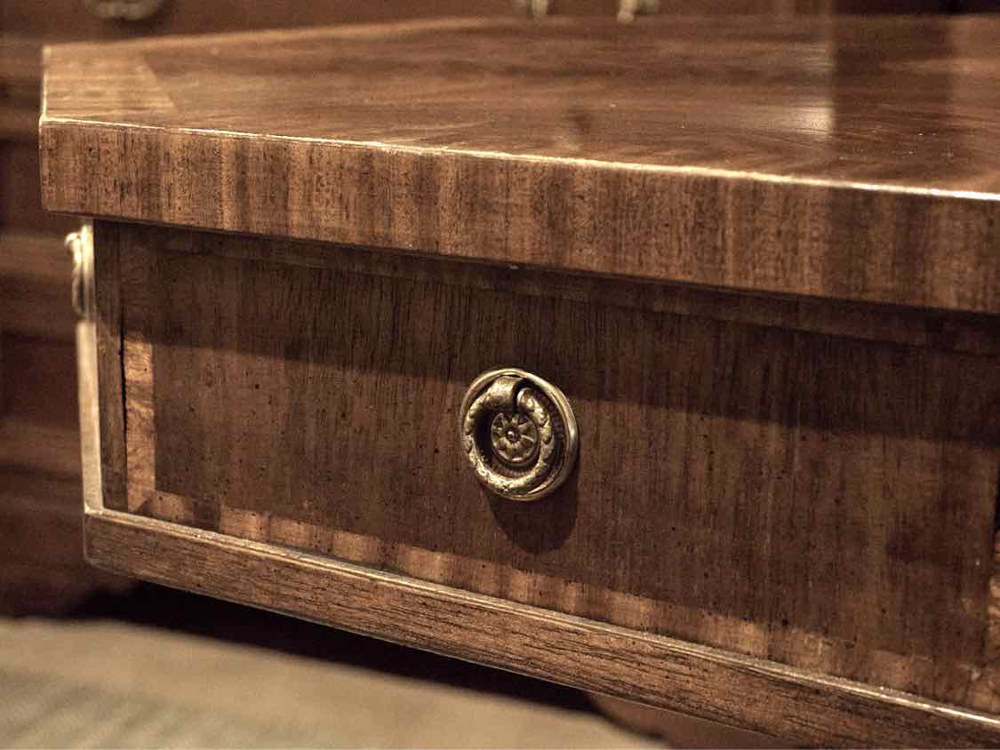 Ethan Allen Flamed Mahogany Inlay Wood Accents  2 Drawer  Accent Table
