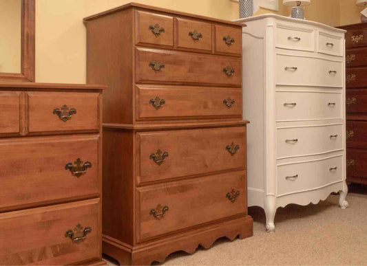 Maple Chest on Chest with 3 Over 2 Drawers & Chippendale Hardware Pulls