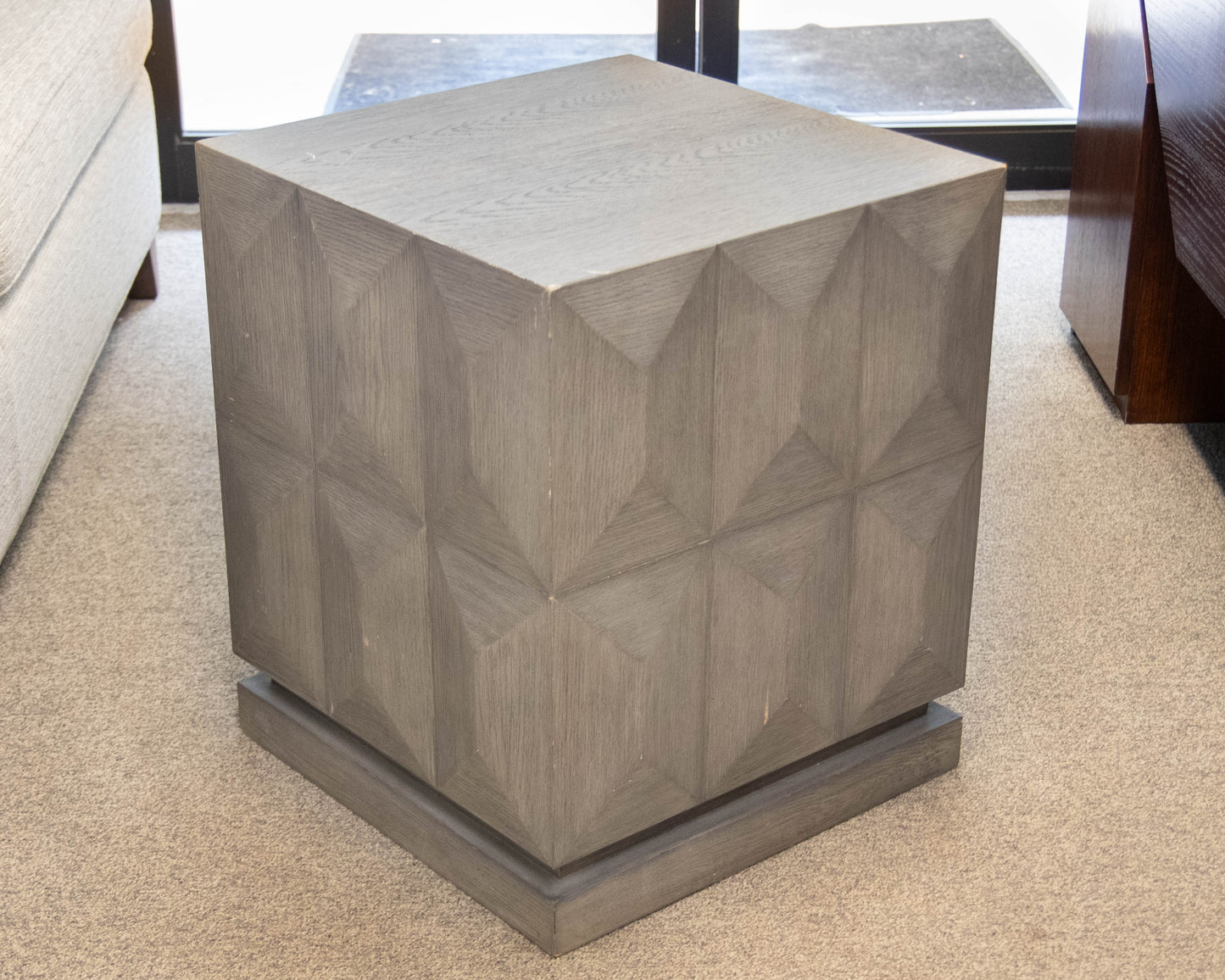 RH Geometric Faceted Square Side Table in Grey Finish