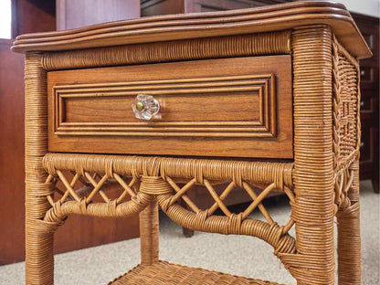 Pair of Lexington Henry Link Wicker Single Drawer Nightstands