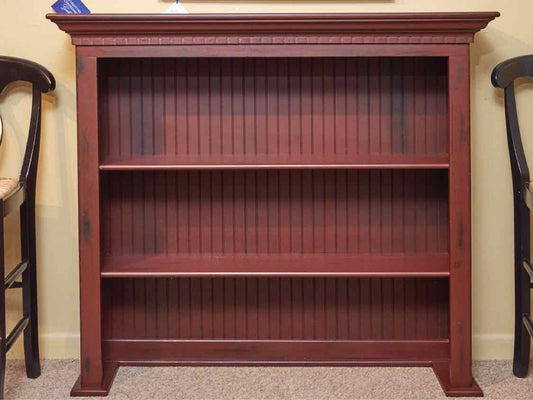 Cranberry Finish 2 Shelf Beadboard Back Bookcase