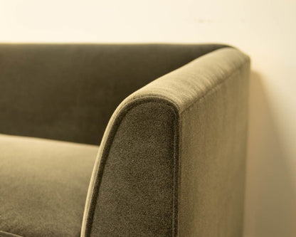 Baker Shelter Arm Bench Cushion 90" Sofa in Pine Velvet