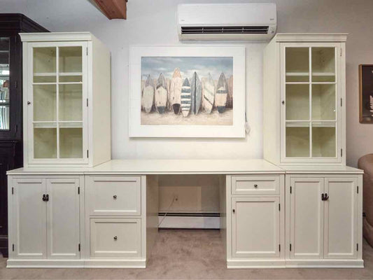 Pottery Barn Ivory Desk with 2 Glass Pane Door Tower Office Storage
