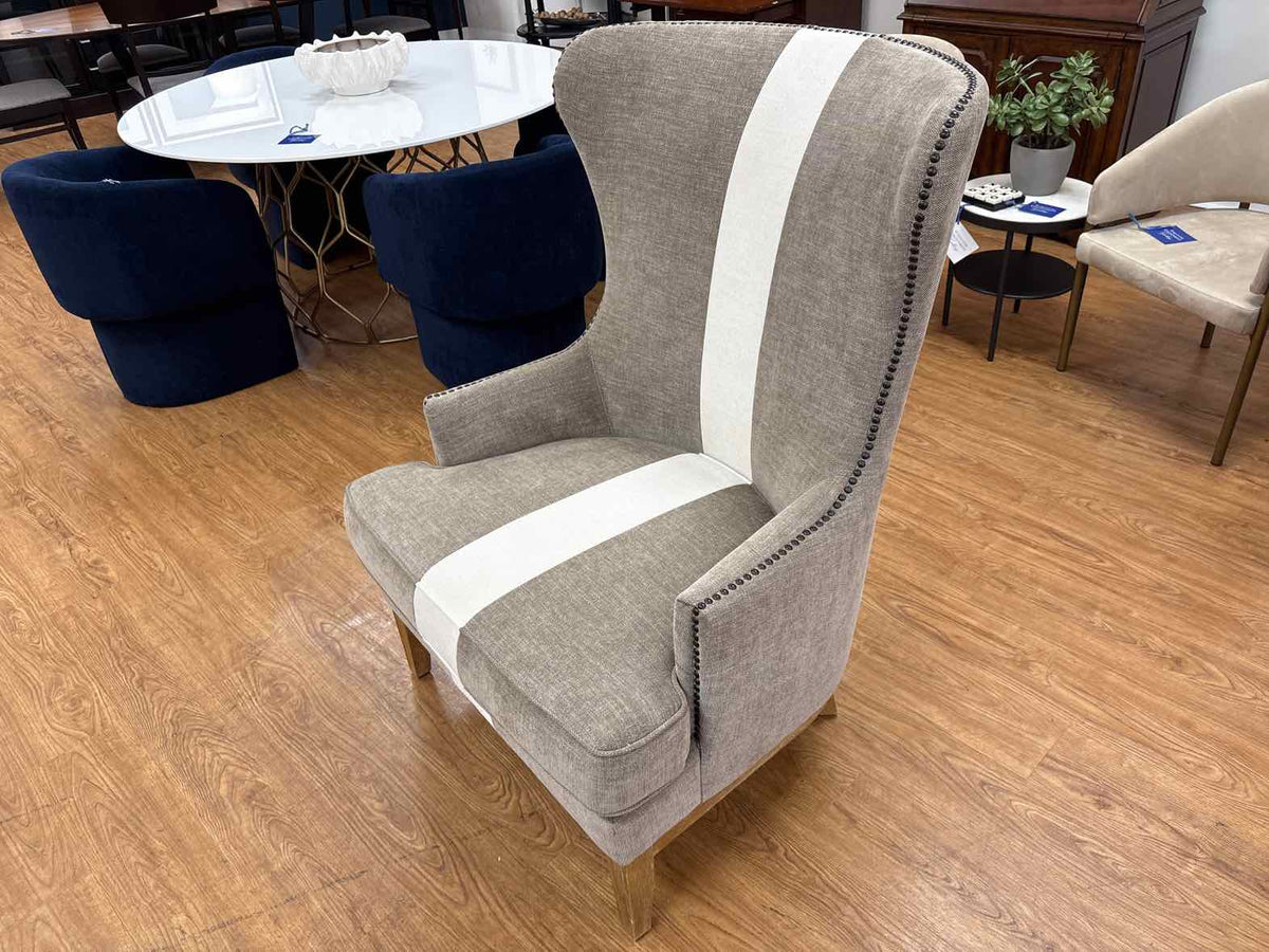 Pair of Striped Wing Back Chairs