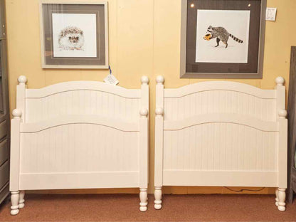 Pair Of Catalina Pottery Barn White Beadboard Accent Twin Beds