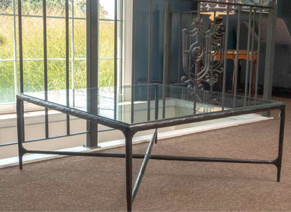 Thaddeus Hand Forged Metal Glass Top Cocktail Table