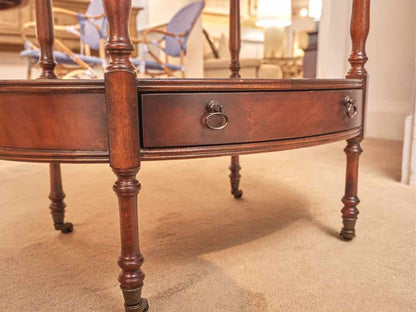 Pair Of Drexel Heritage Mahogany Oval  1 Drawer&  Lower Shelf Side Tables