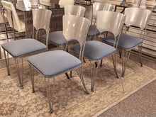 Set of 6  Regal Dining Chairs in Blue Uphostery with Silver Finish Frame