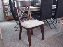 Set of 6 X-Back Dining Chairs in Dark Finish with Belgian Linen Seats