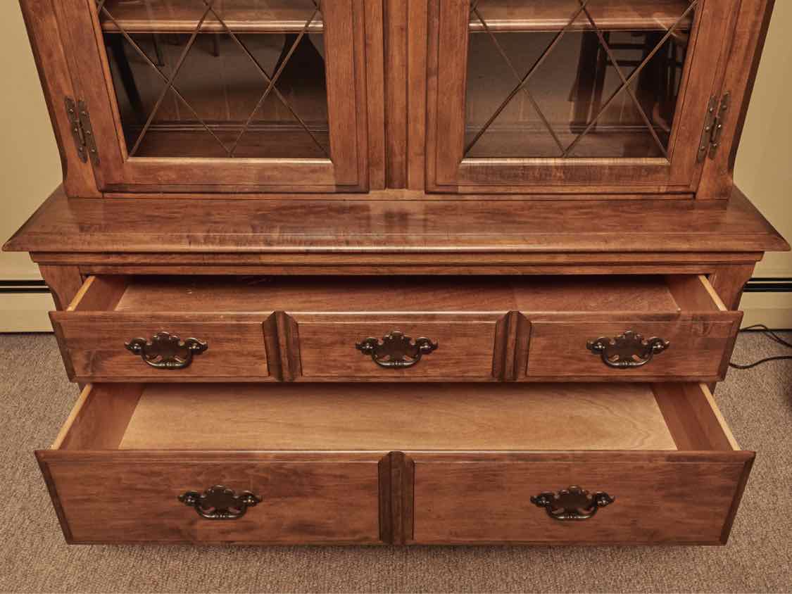 Heywood Wakefield Maple 2 Glass Door 2 Drawer 4 Shelf  China Cabinet