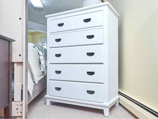 Tall 5 Drawer Chest in Wildwood White Finsh with Bronze Handles