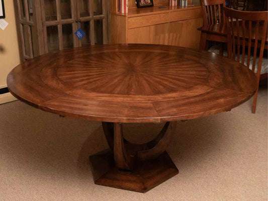 Round Walnut Round Top With 8 Leaves Curved Pedestal Base Dining Table