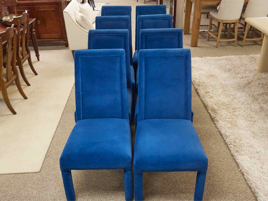 Set of 8 Selig  Blue Velour Dining Chairs