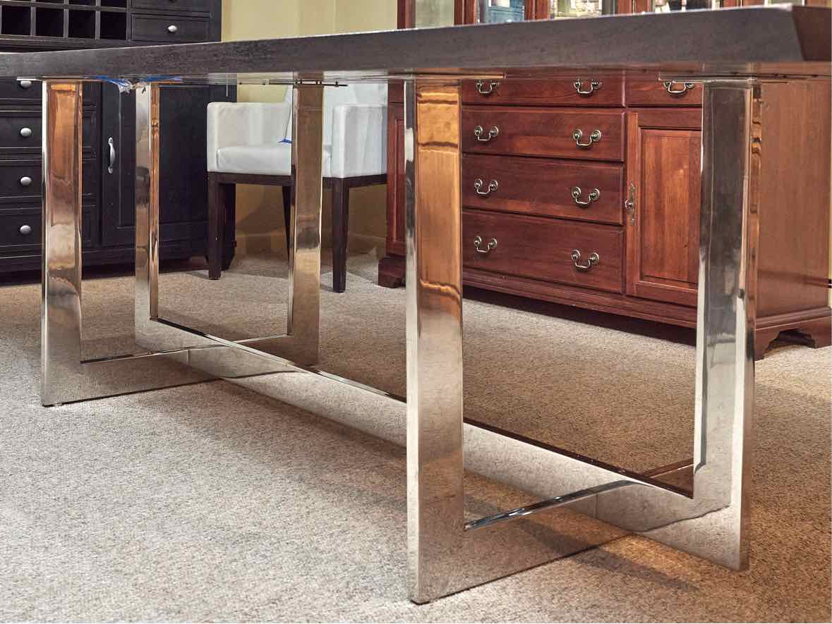 RH Live Edge Walnut Dining Table with Polished Stainless Steel Base