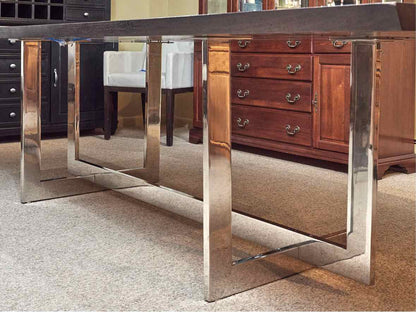 RH Live Edge Walnut Dining Table with Polished Stainless Steel Base