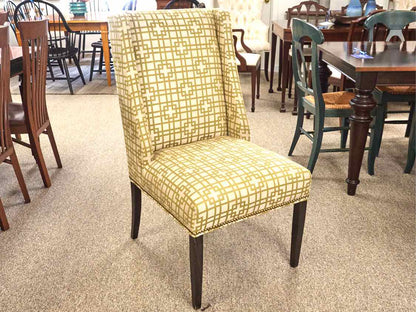 Pair of Kravet Host & Hostess  Dining Chairs in Chartreuse Green & Ivory