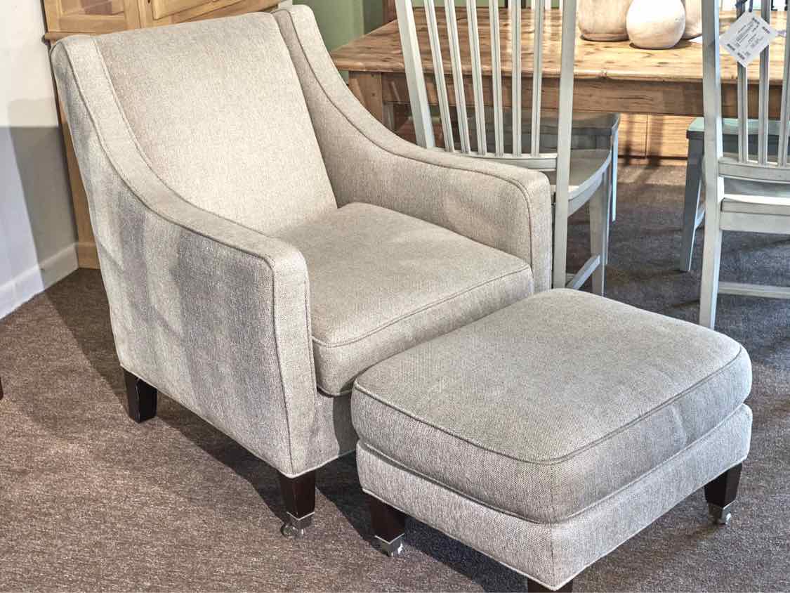 Lee Industries  Beige Upholstered Chair & Ottman On Casters