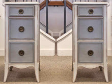 Pair of Rustic Narrow Nightstands in Blue & Grey
