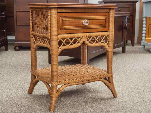 Pair of Lexington Henry Link Wicker Single Drawer Nightstands