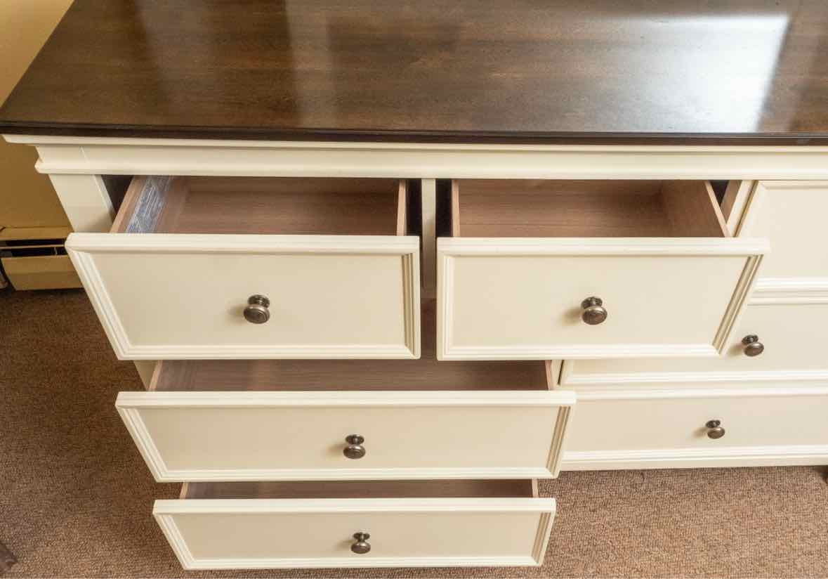 Ashley Furniture Cream Finish 7 Drawer  Dresser with Arch Mirror
